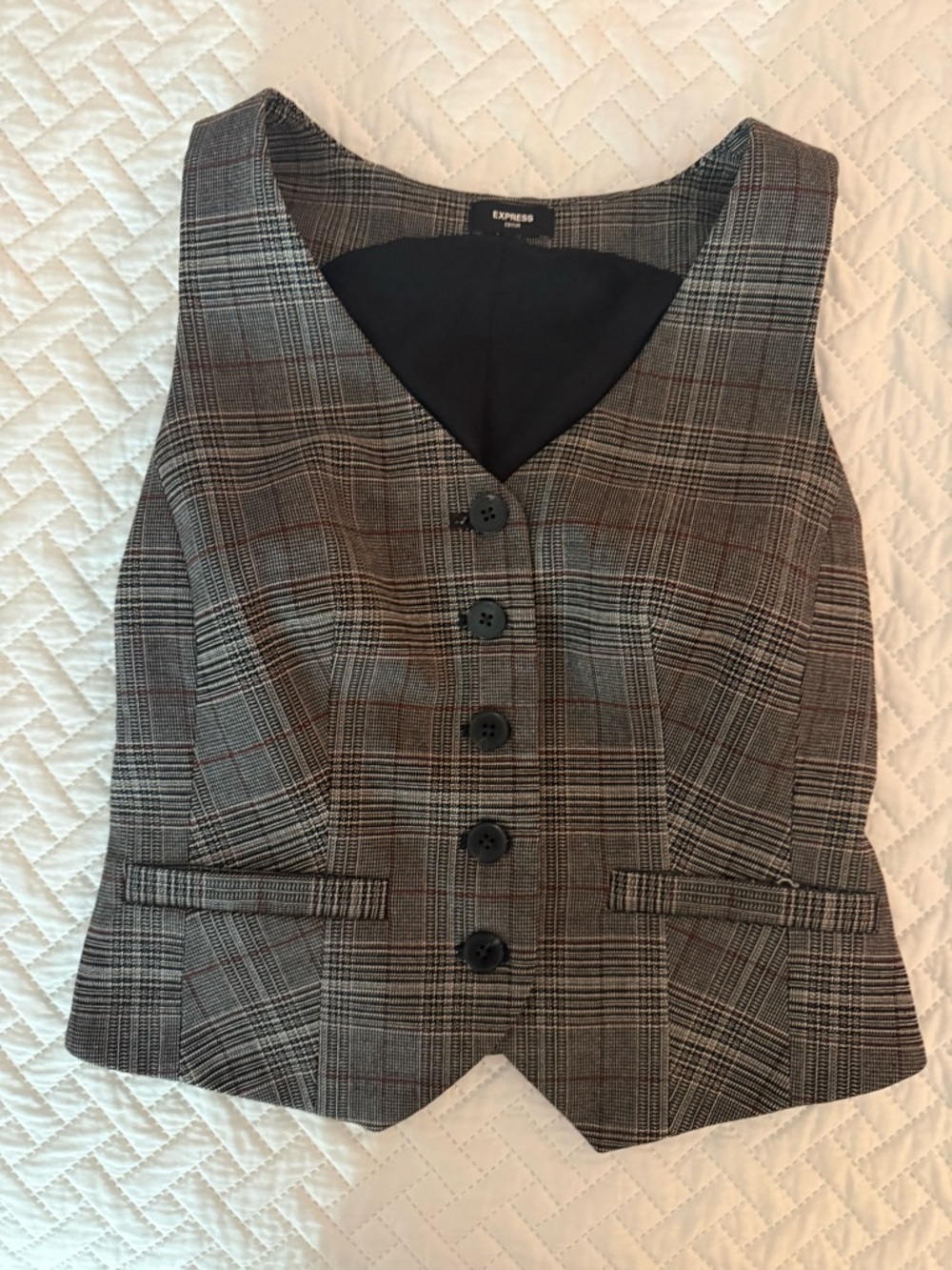 Express Plaid Editor Vest in Black and Gray